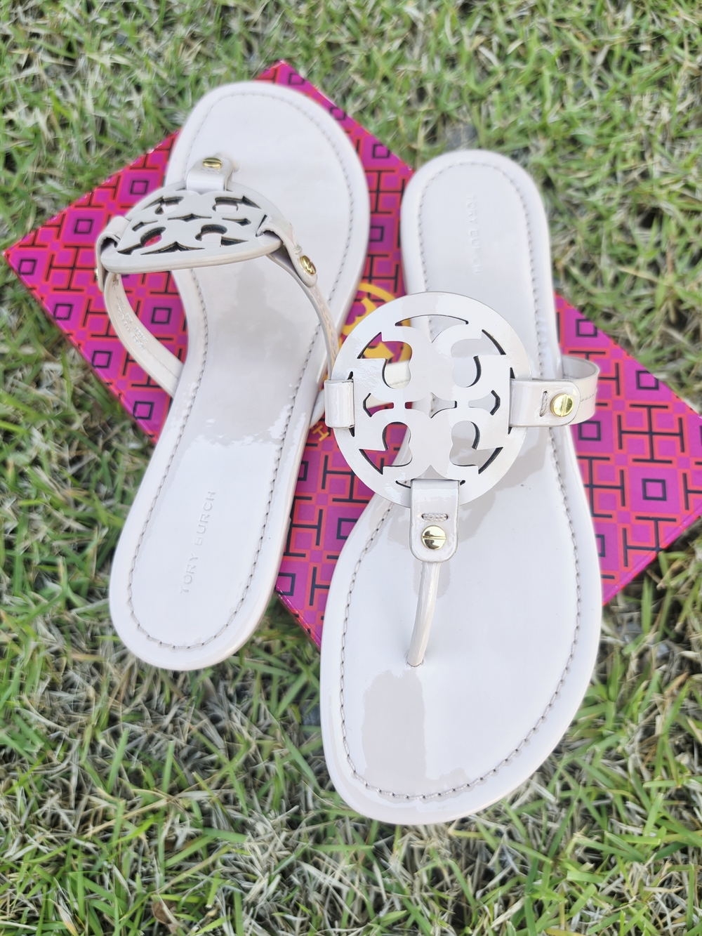 Tory Burch White Patent Miller Logo Thong Sandal